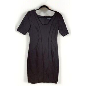 Brooks Brothers Dress Womens Size 4 Sheath Black Short Sleeves Square Neck Lined